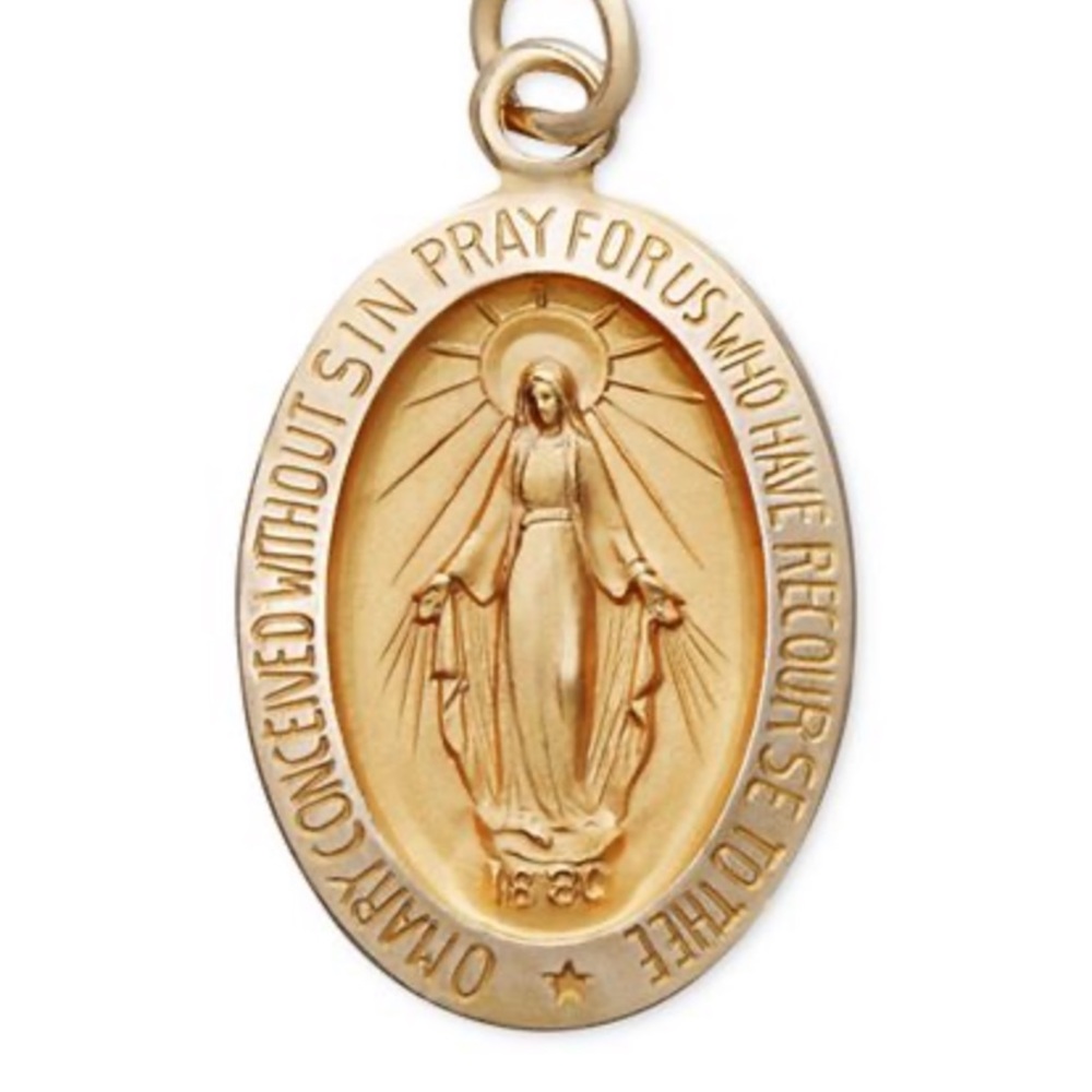14K Yellow Gold Oval Mother Mary charm & necklace